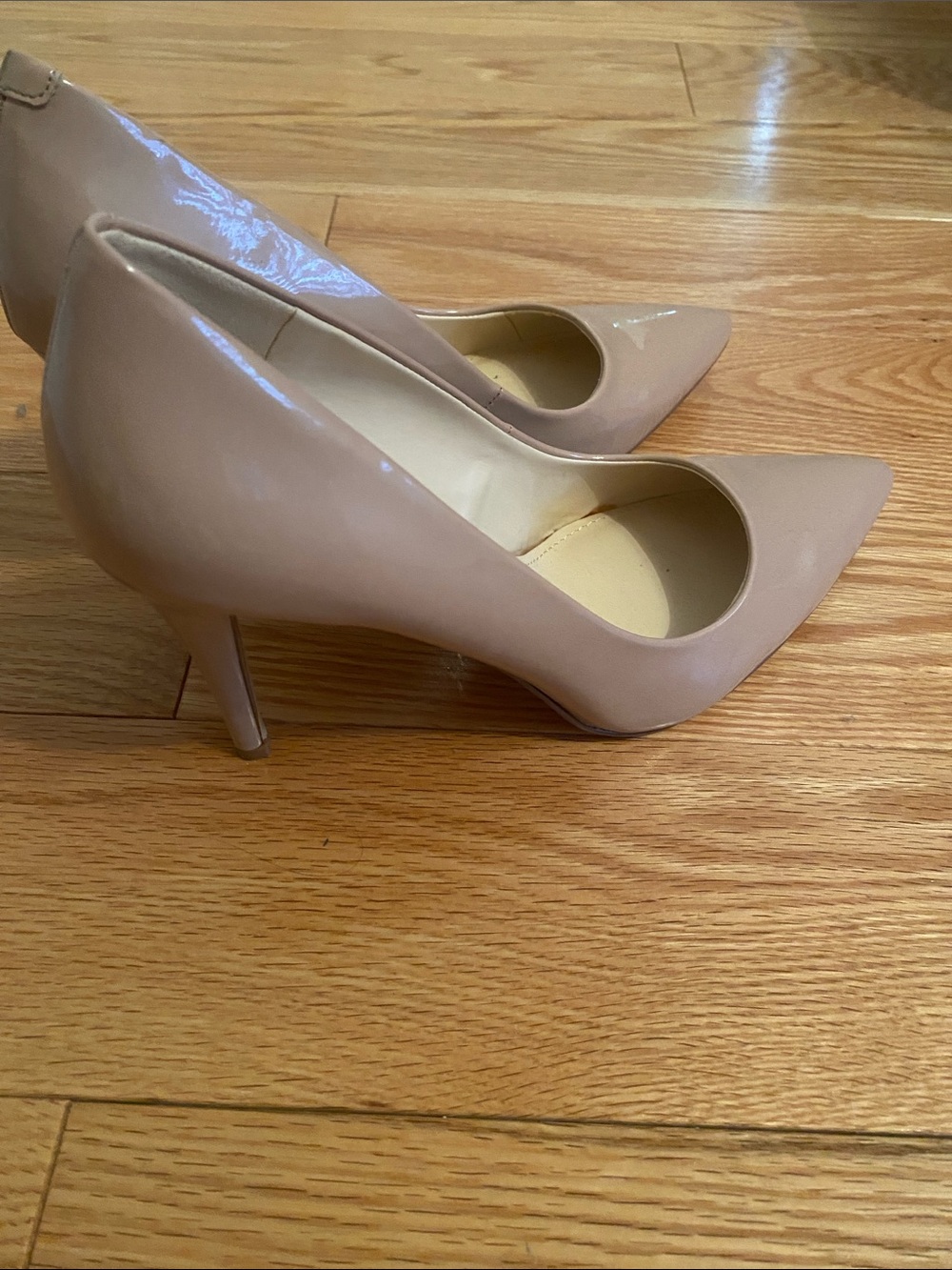 Nine West Patent Pointed Toe Pumps in Nude Beige